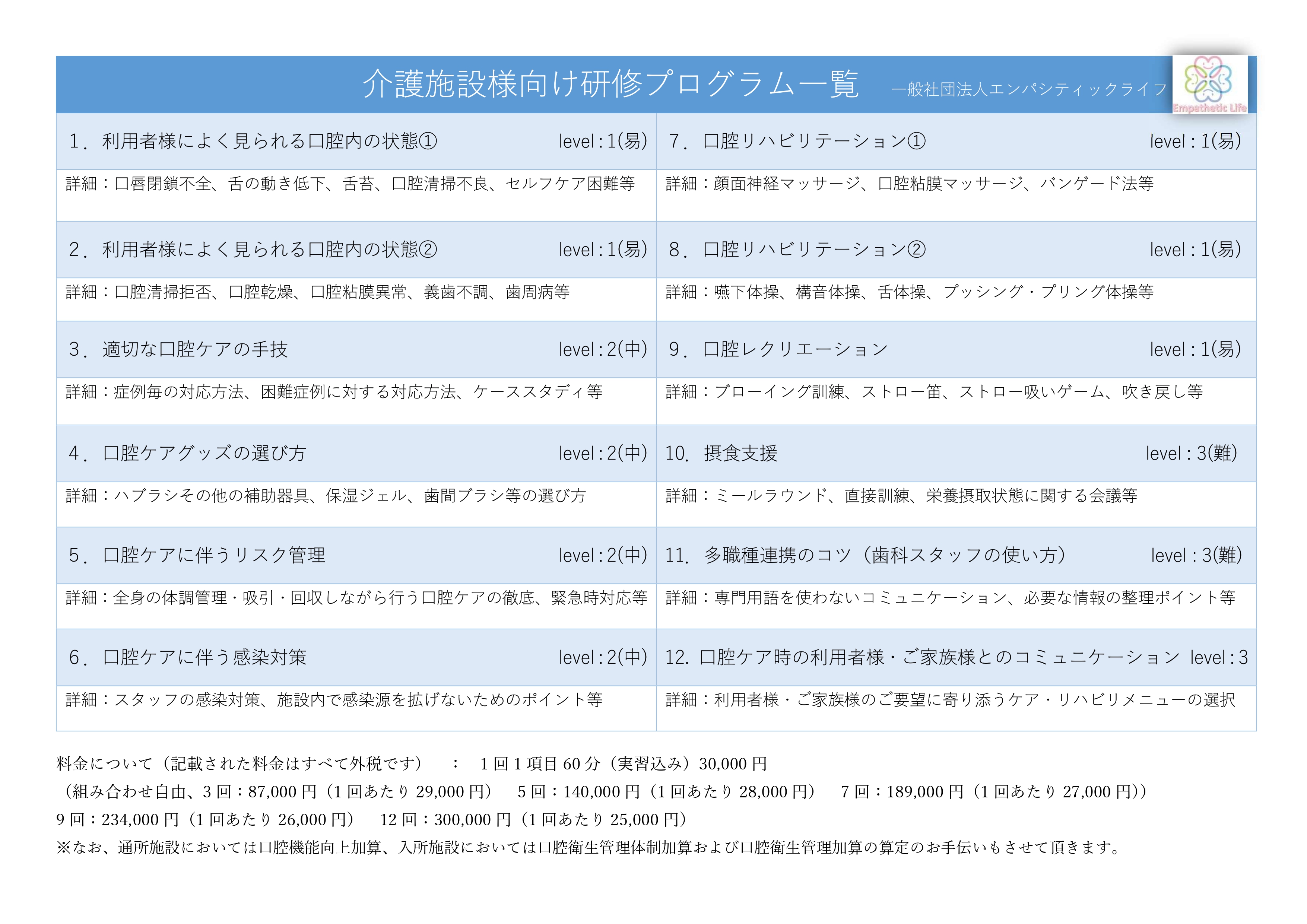 介護施設向け研修プログラム一覧